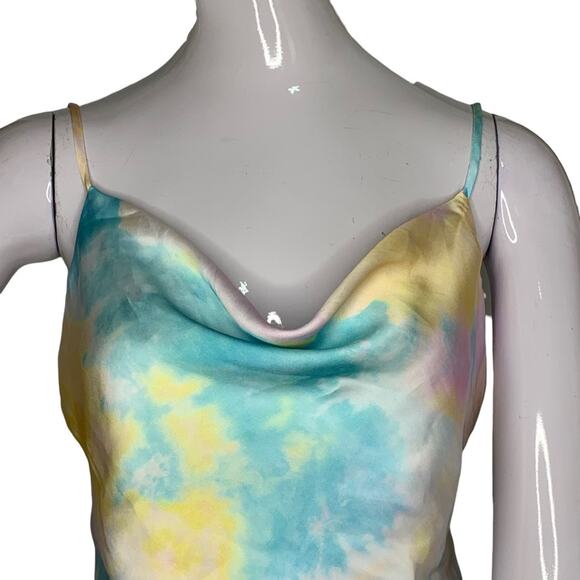 Zara Pastel Tie Dye Satin Spaghetti Straps Blouse Size XS Cowl Neck - Picture 2 of 9